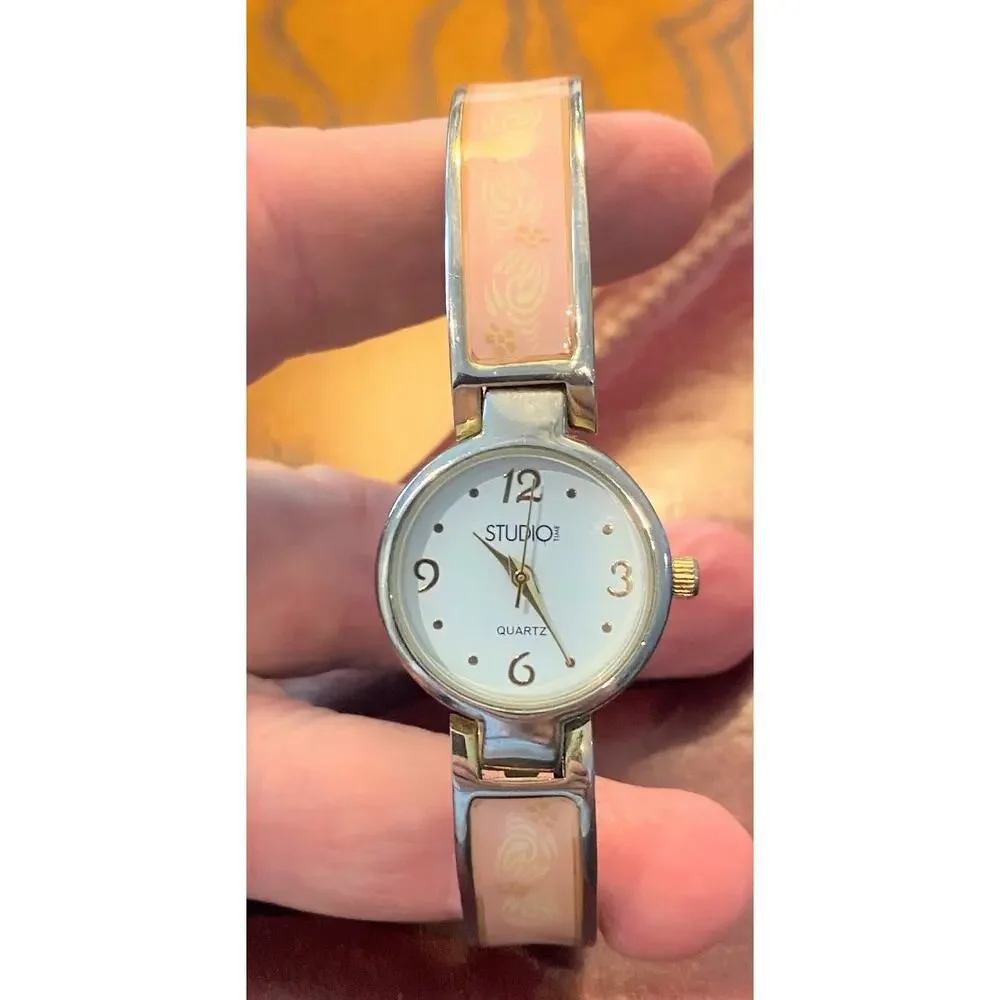 Women's 25mm Silver Tone Sudio Time Watch, Pink Acrylic Accents